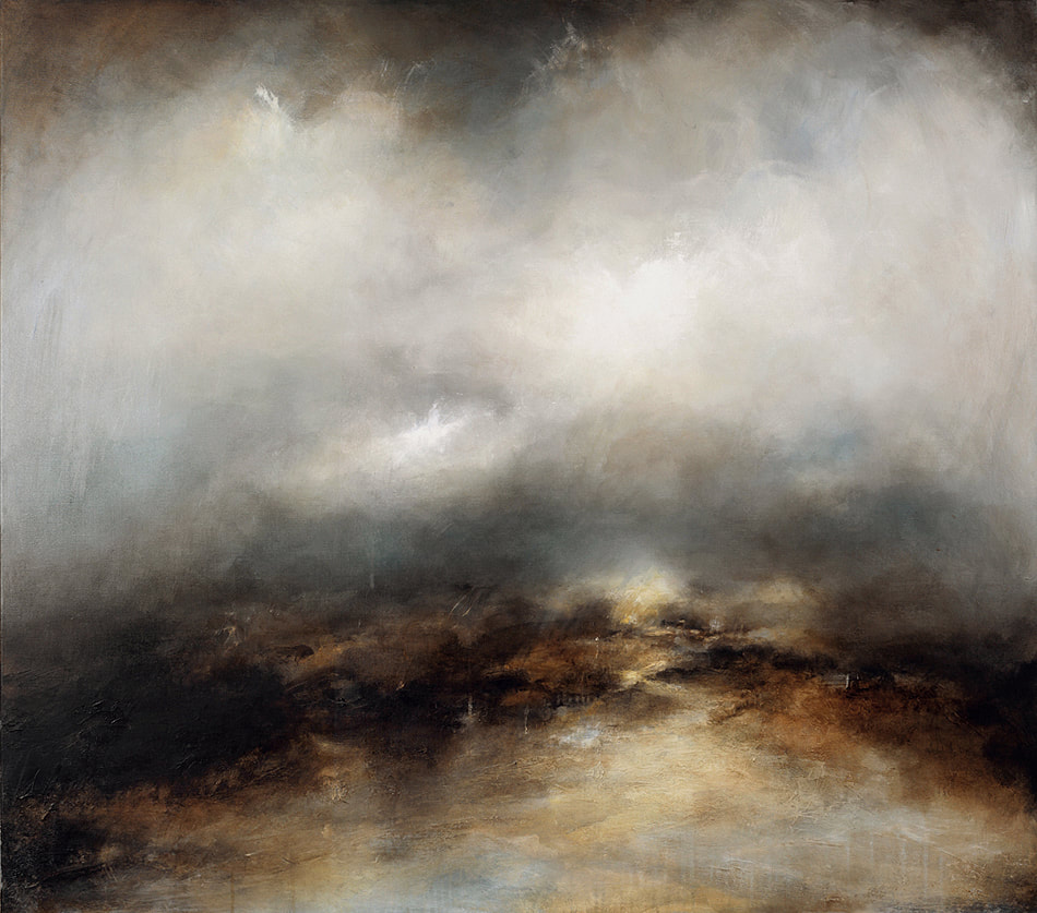 Picture of stormy landscape painting with clouds.